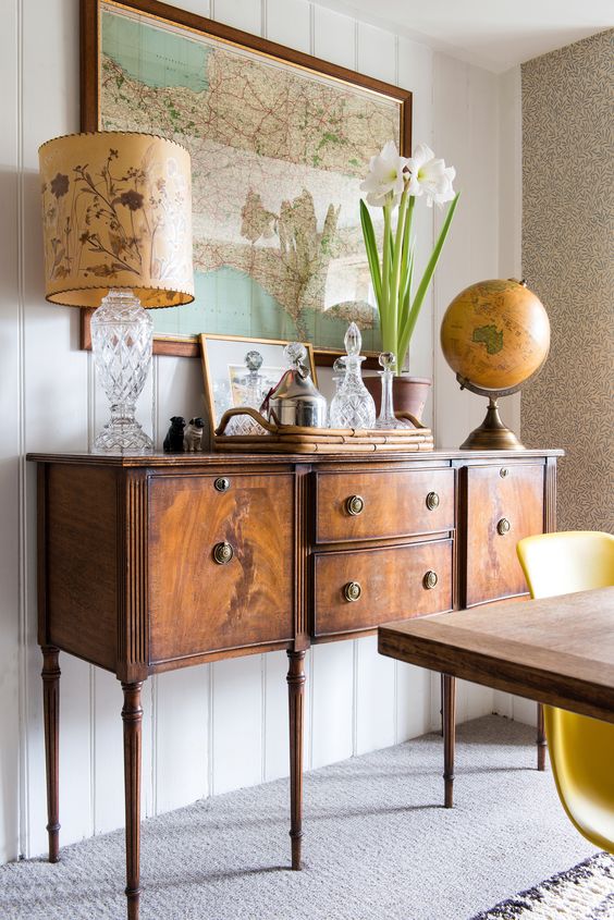 spruce up your living or dining room with an antique wooden sideboard like this one to add elegance