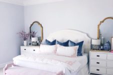 14 a girlish bedroom with brass framed mirrors and a matching geometric chandelier for a shiny touch