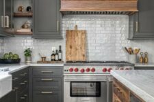 a cozy kitchen with shaker cabinets