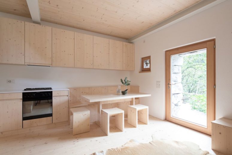 The indoor spaces are done with light colored wood for a maximally natural look