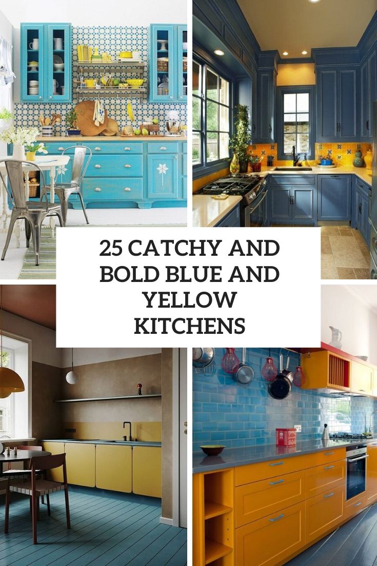 catchy and bold blue and yellow kitchens