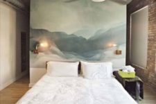 11 an abstract statement artwork instead of a usual headboard is a cool and chic idea that will an artsy touch to the space