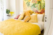 12 a gorgeous super bold artwork as a statement headboard for a color-filled bedroom that raises the mood