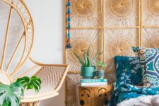 25 a woven screen instead of a headboard and a peacock chair will make your bedroom feel trendy and boho