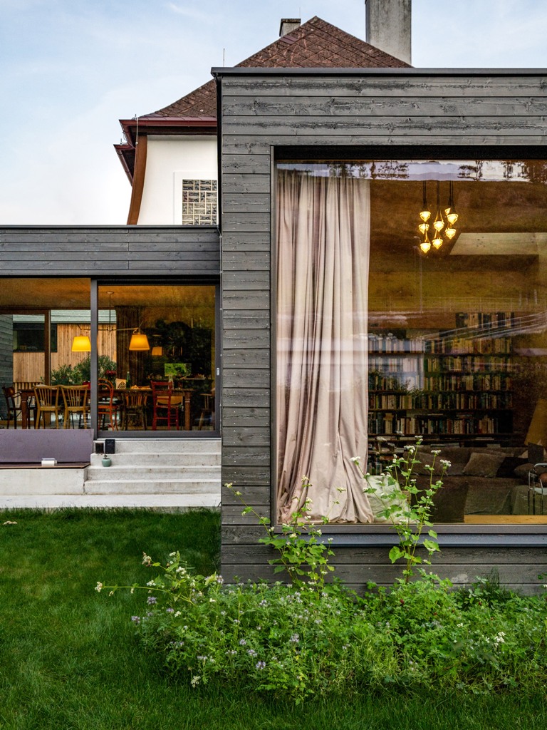 The spaces are opened to outdoors with glazed walls as much as possible