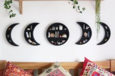 19 a cool phases of moon wall shelf in black with geodes is a very lovely home decor idea