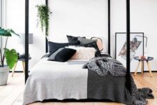 a black framed bed is a nice modern touch to your bedroom, and if you don’t have it – just paint the existing one