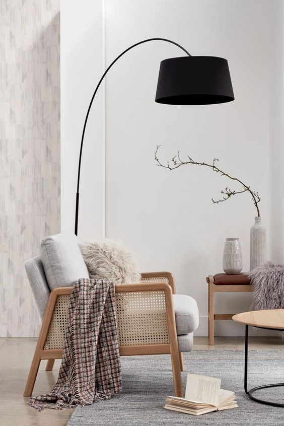 a gorgeous black floor lamp will add a bit of character and much interest to your neutral space