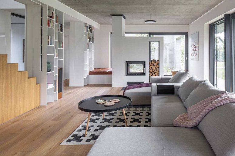 This contemporary house in Prague is a family home with open layouts and comfy furniture