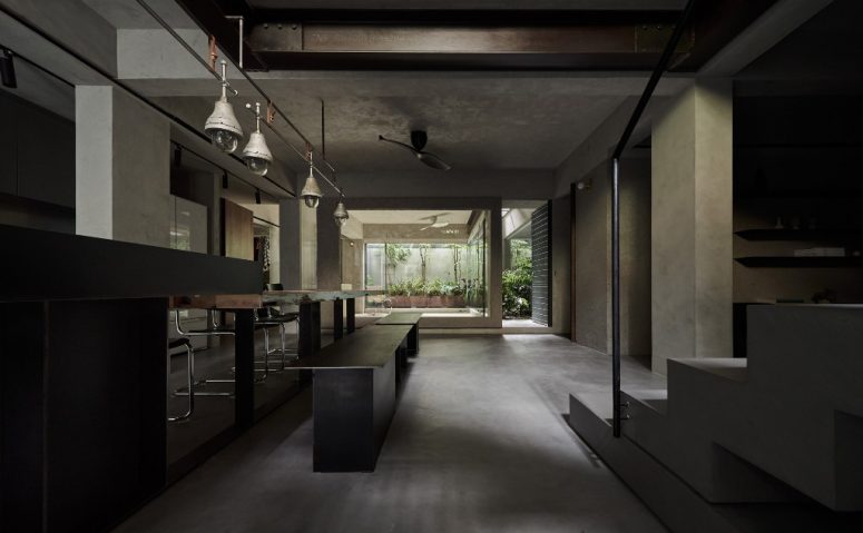 The spaces are vast, the materials and furniture create a cohesive look and the views are focused on the inner courtyard