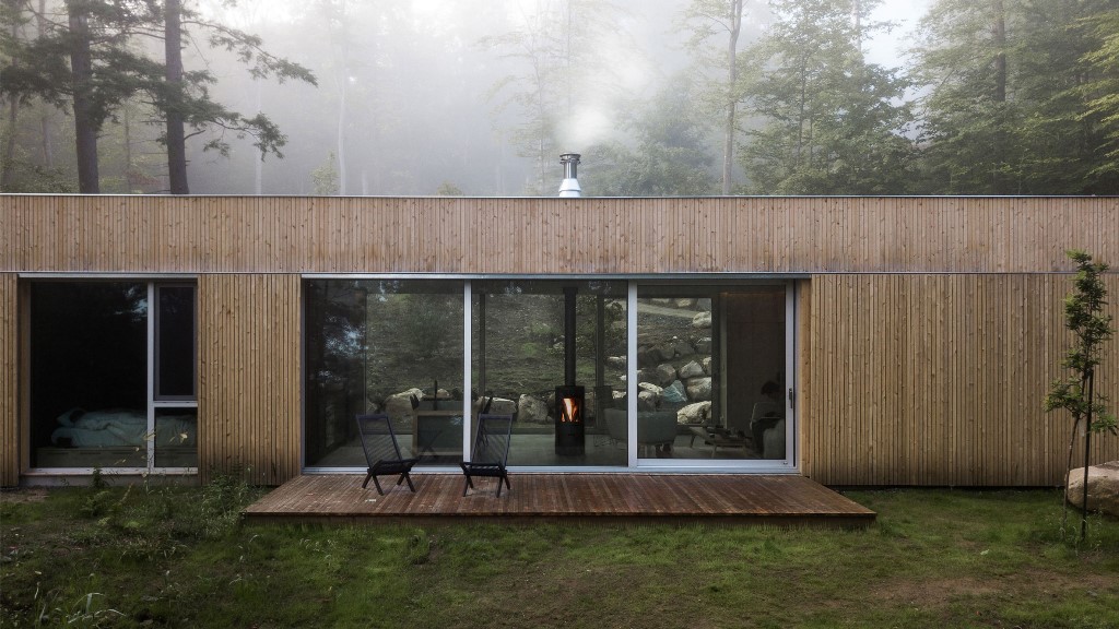 This gorgeous cedar clad cabin is in a forest area and it's a perfect getaway for a weekend or a holiday