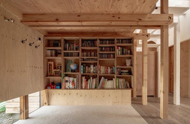 This is a reading-playing nook for the kid, with enough light and storage plus a traditional floor cover