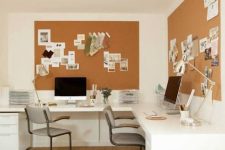 a practical home office with cork boards
