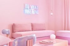 a completely pink living room design