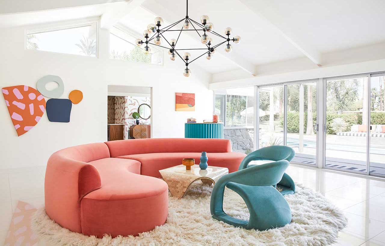 01 This bright and vivacious home is a mid-century modern residence that was transformed using bold colors and patterns