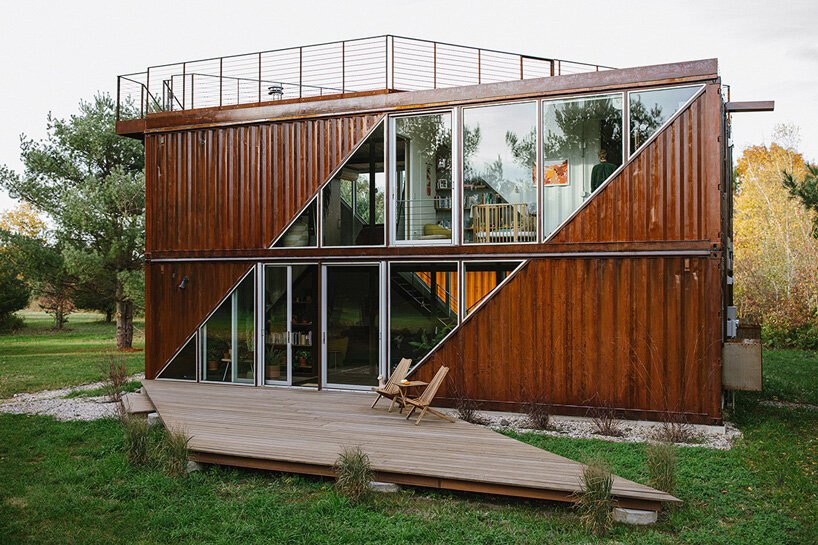 01 This stylish prefab home in New York state was built of shipping containers and is a comfy family residence