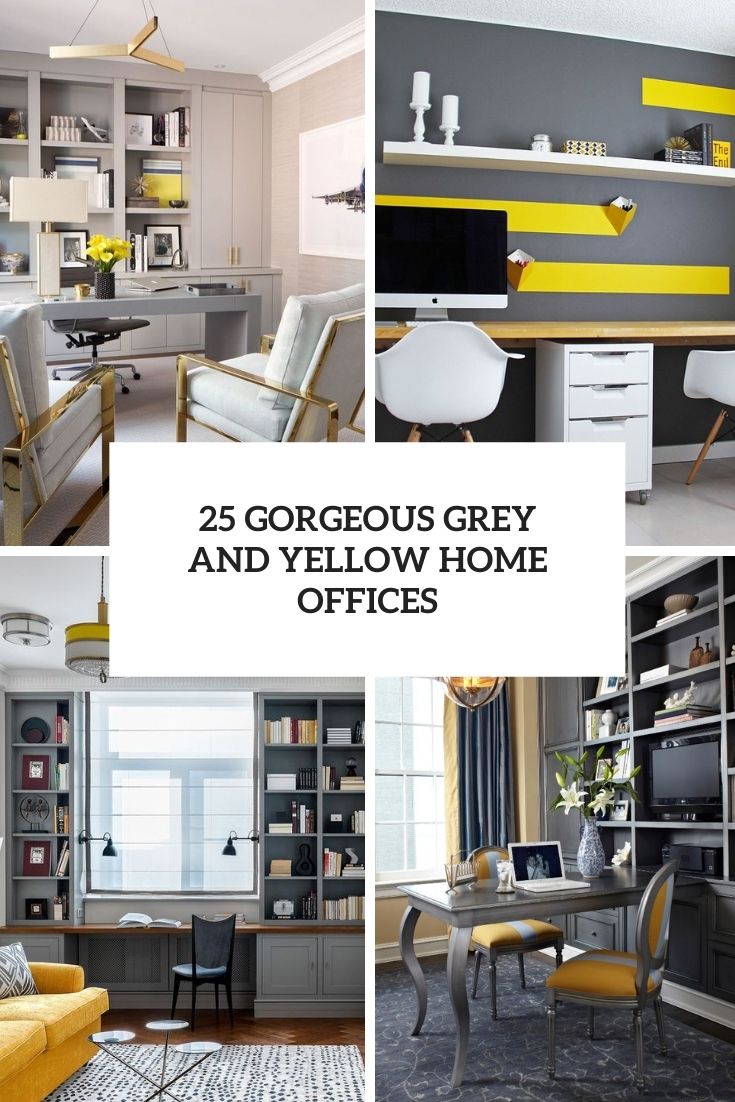 gorgeous grey and yellow home offices