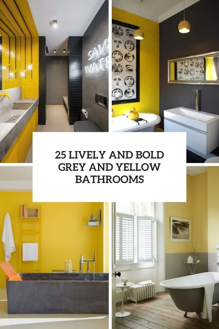 lively and bold grey and yellow bathrooms