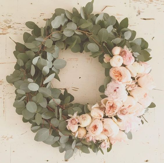 08 a eucalyptus and pink peony wreath is absolute beauty for any front door, whether it’s a spring or summer one