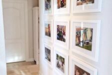 a cool modern grid gallery wall with colorful family pics is a stylish and fresh idea for a modern space
