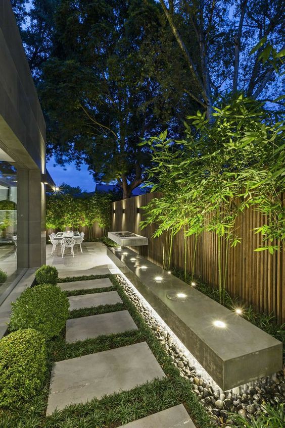 31 an outdoor space lit up with hidden lights, with built-in lights looks modern, fresh and bold and is very lit up