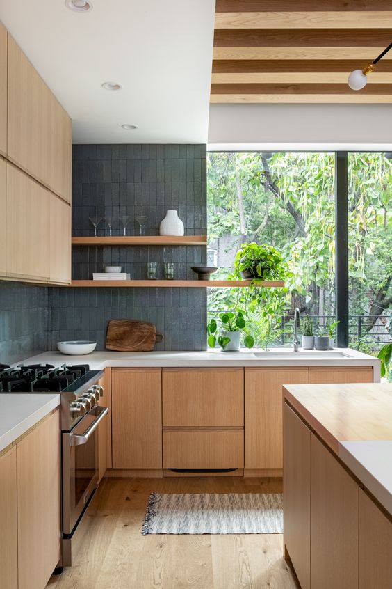 a cute minimalist kitchen design with a view