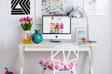 a cute simple home office with a trestle desk