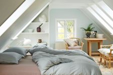a neutral attic bedroom design