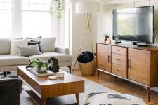 18 stained mid-century modern furniture – a TV unit and a coffee table add chic and coziness to the living room