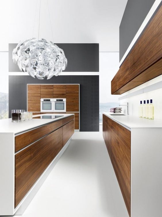 a stylish minimalist kitchen design with wooden cabinets