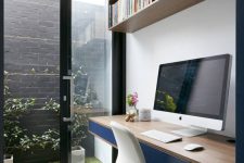 a cozy home office design with a practical floating desk