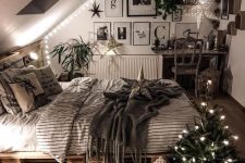 a cozy attic bedroom decor with led lights