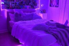 12 purple LED lights will give a fresh an bold look to the bedroom, this is a great solution for a Gen Z bedroom to make it welcoming
