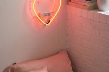 15 a pretty and cute yellow neon light on the wall is a gorgeous idea for a Gen z bedroom, it will bring a bit of cuteness here