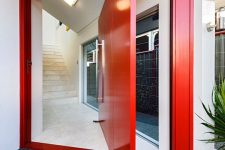 a bold red front door design