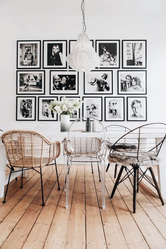 A stylish black and white free form gallery wall with a regular shape is a cool idea that looks eye catchy