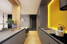 a modern grey-yellow kitchen design