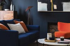 a masculine dark living room design