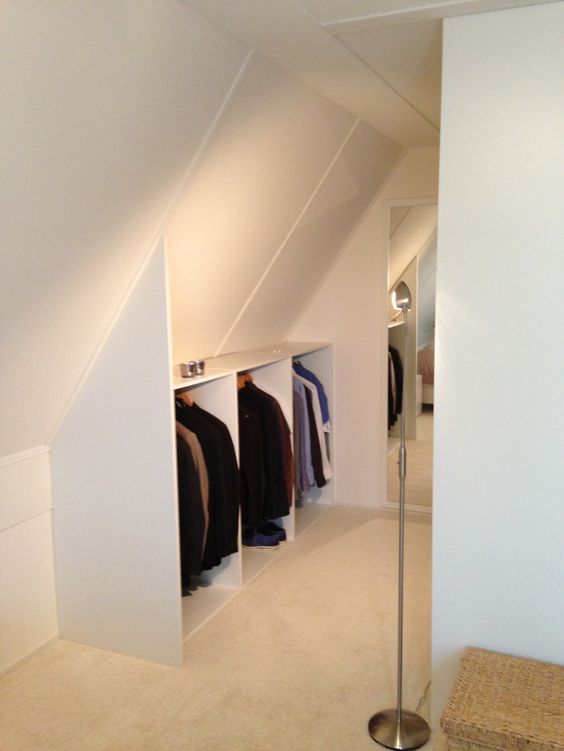a small attic storage unit built-in and a large storage unit opposite it can become your perfect little closet at once