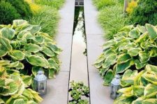 30 a modern narrow water garden with water plants is a very refreshing idea for this garden, it adds interest to the space