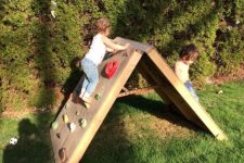36 a wooden backyard climbing wall can be folded and hidden anytime, it’s a great idea to save space and to hide it in winter