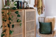 a lovely cane sideboard is a perfect solution for a modern or boho room, it looks great with a rattan chair and a pendant lamp