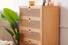 a stylish cane dresser is a lovely fit for a modern or boho bedroom, it looks more lightweight than a usual piece