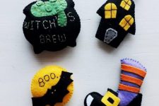 06 colorful and cool felt Halloween ornaments are fun for this holiday, you can sew them yourself or buy them