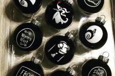 19 a set of elegant and cool black and white Halloween ornaments inspired by Tim Burton films are adorable and cool