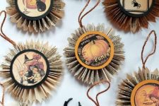 37 vintage Halloween ornaments of vintage newspapers and images are a cool and chic idea for decor, you can DIY some
