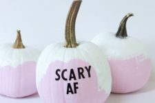 41 modern ironic pumpkins in pink and white, with brushstroking and black letters is a fun and cool idea to rock