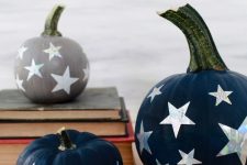 43 navy and grey pumpkins with holographic stars are amazing for constellation and galaxy Halloween decor