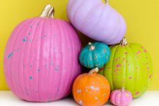 44 neon splatter pumpkins will be a great idea for the fall, Halloween and Thanksgiving if you love such bright colors