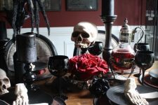 a lovely red and black halloween decor idea